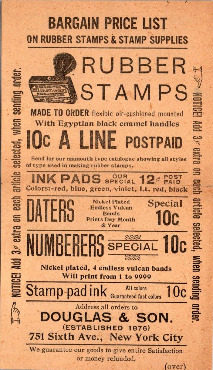 Douglas & Son 1900s Mail Order Advertising Circular Rubber Stamps NYC Office
