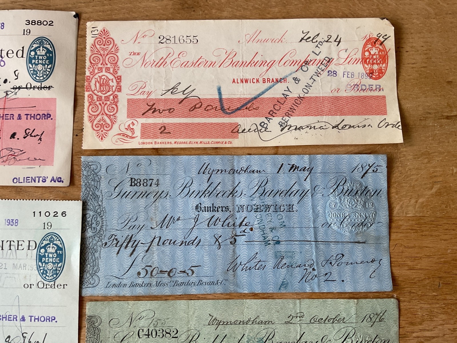 British vintage used cheques 6 items B5348