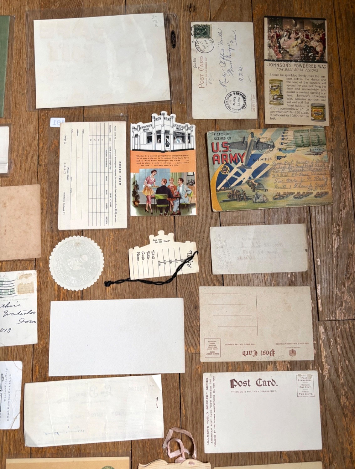 Big Vintage Paper Lot w/ Bridge Tally Cards, Postcards, Labels, Advertising +