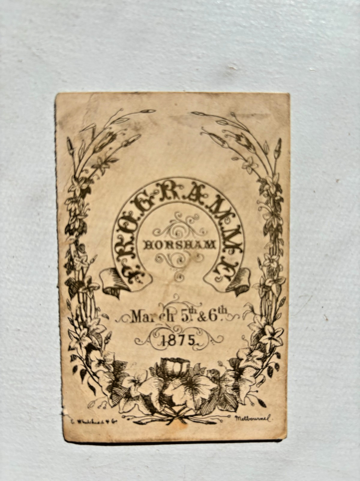 Antique 1875 Horsham Victoria Dance Card Programme Carnet de Bal Australian Ephe