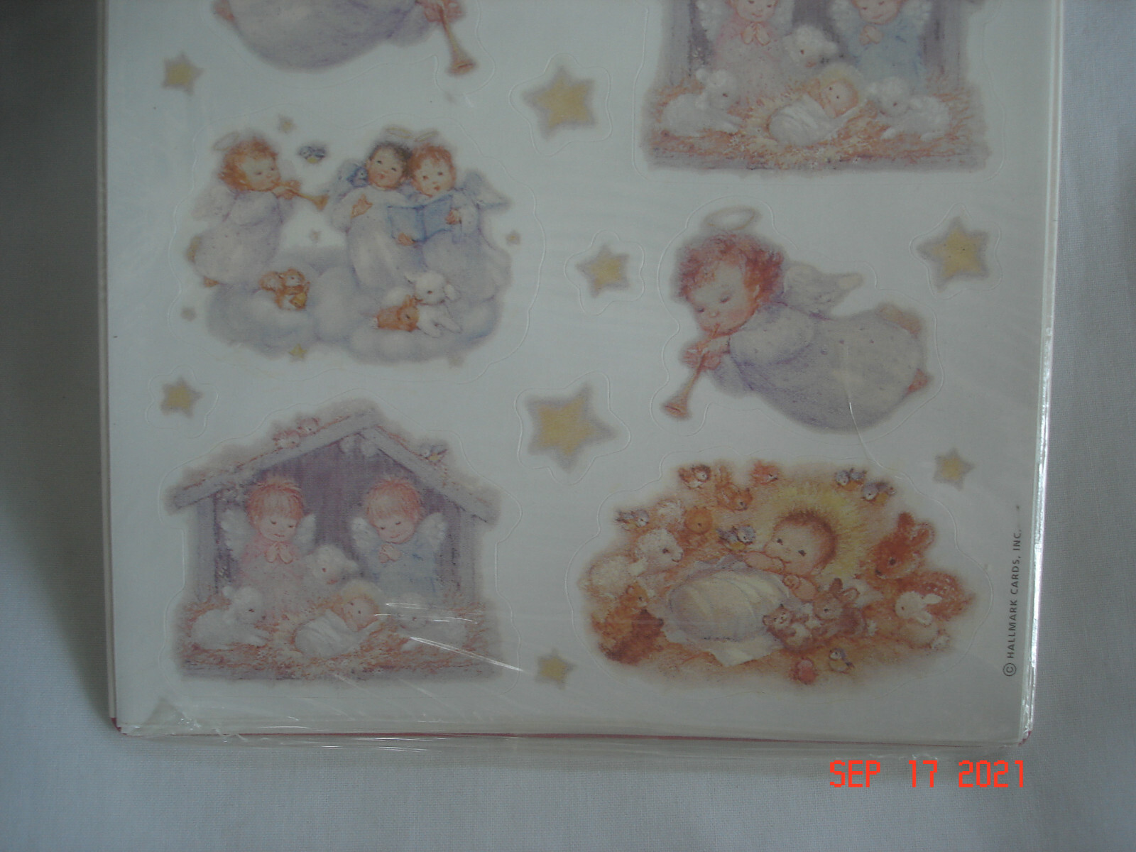 SEALED PKG. Vtg. HALLMARK / HEARTLINE ANGEL / NATIVITY THEME STICKERS 4 Sheets