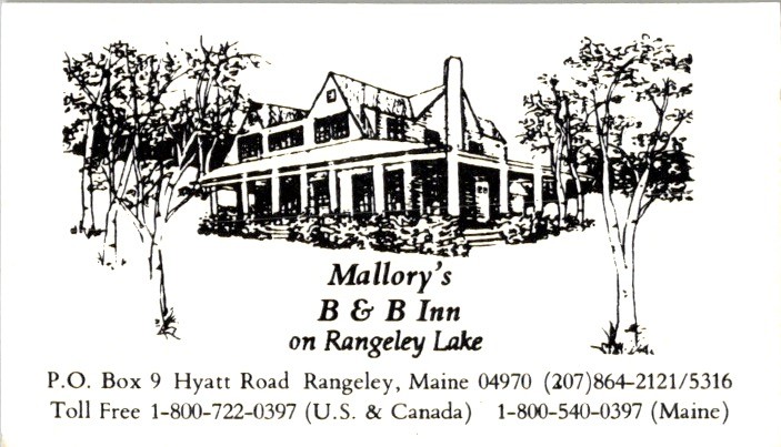 Mallory’s B & B Inn Rangeley Lake Maine Business Card 1980s-90s