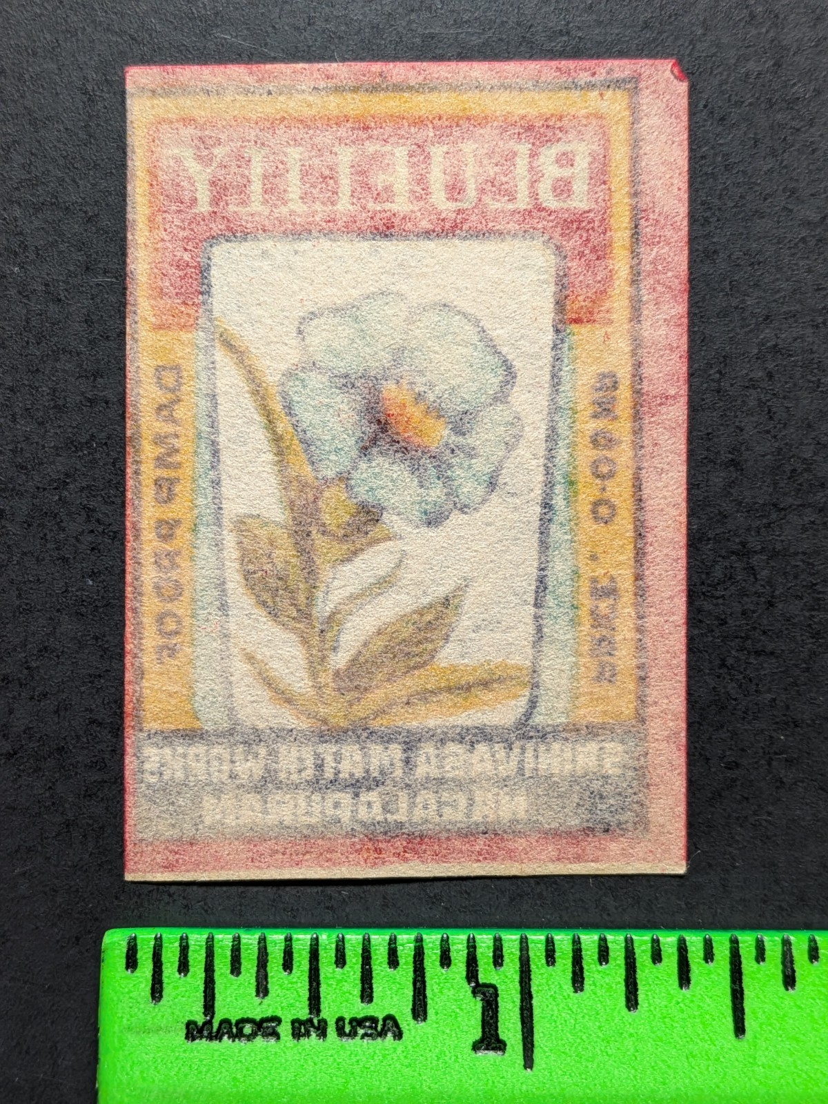 Vintage Blue Lily Flower Matchbox Label