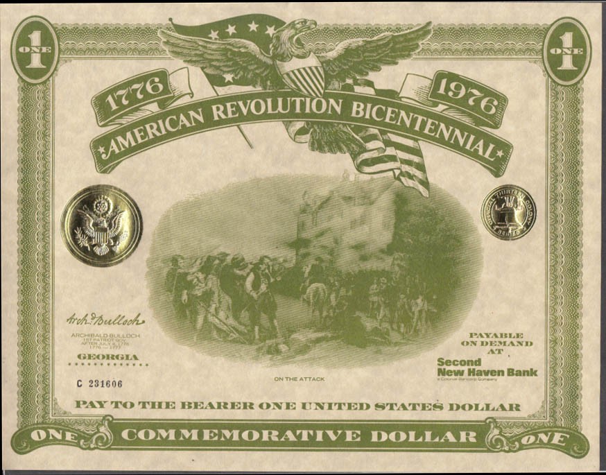 American Revolution Bicentennial Commemorative Dollar Certificate GA 1976