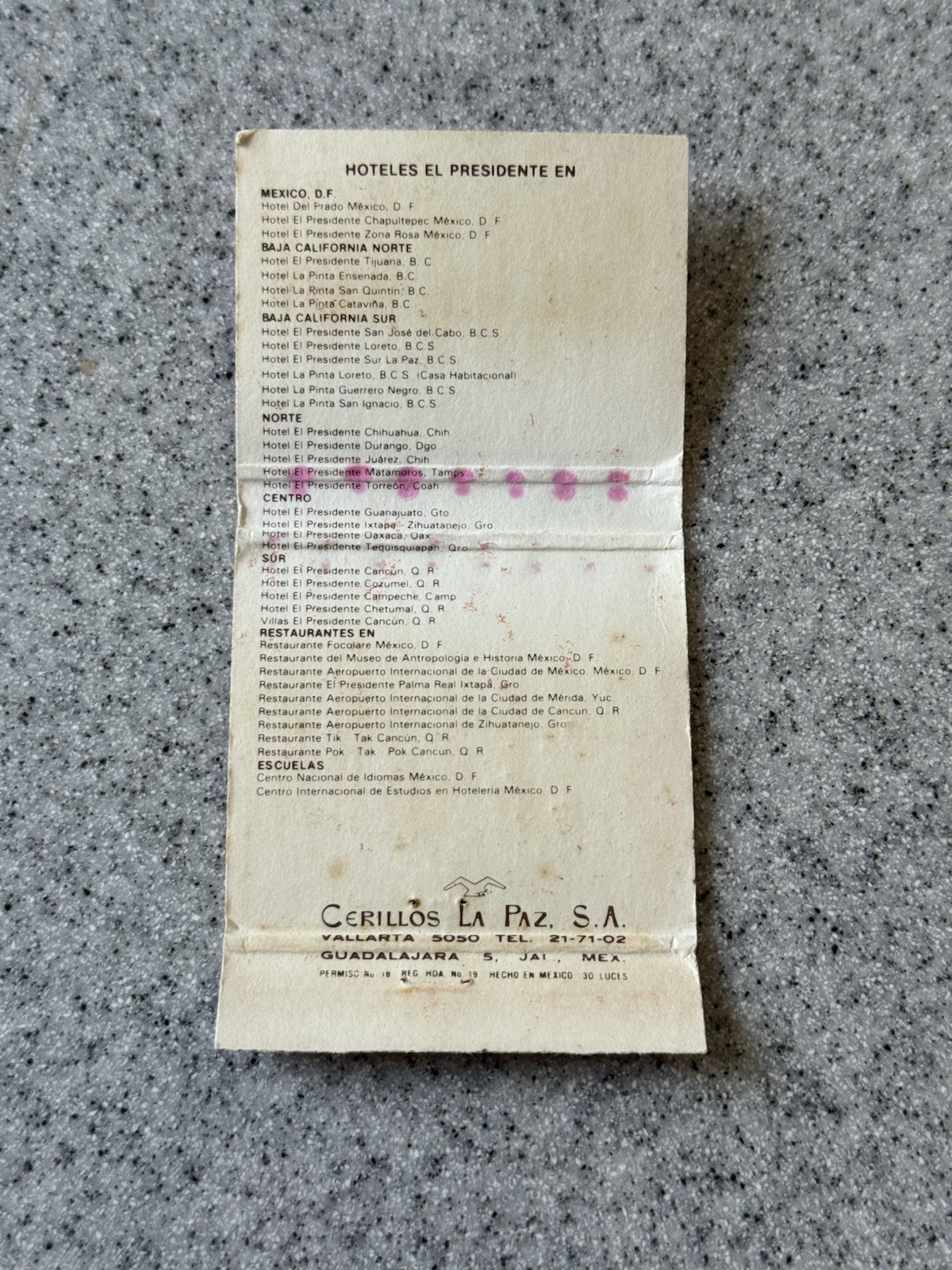 Hotel El Presidente Mexico San Diego California Vintage Matchbook Cover 590