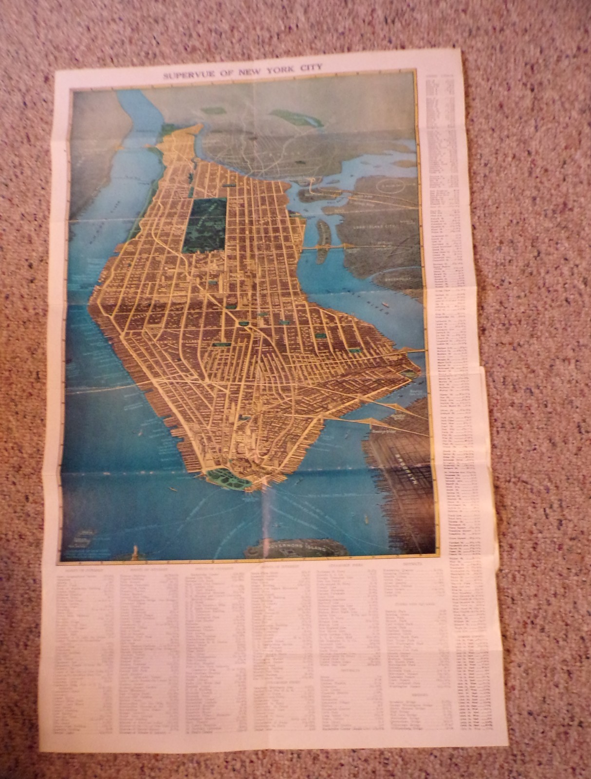 1938 New York City Illustrated Map World’s Fair Site Street Index Transportation