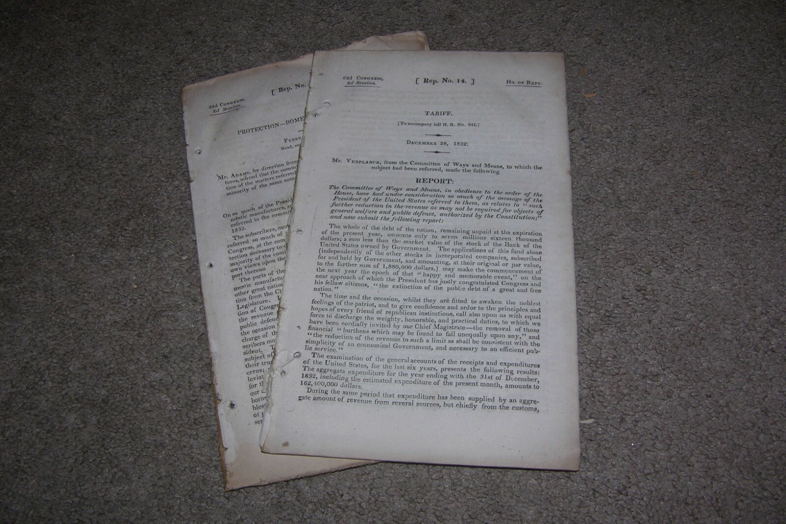 3x 1830’s Tariff, Duties on Imports, Protection