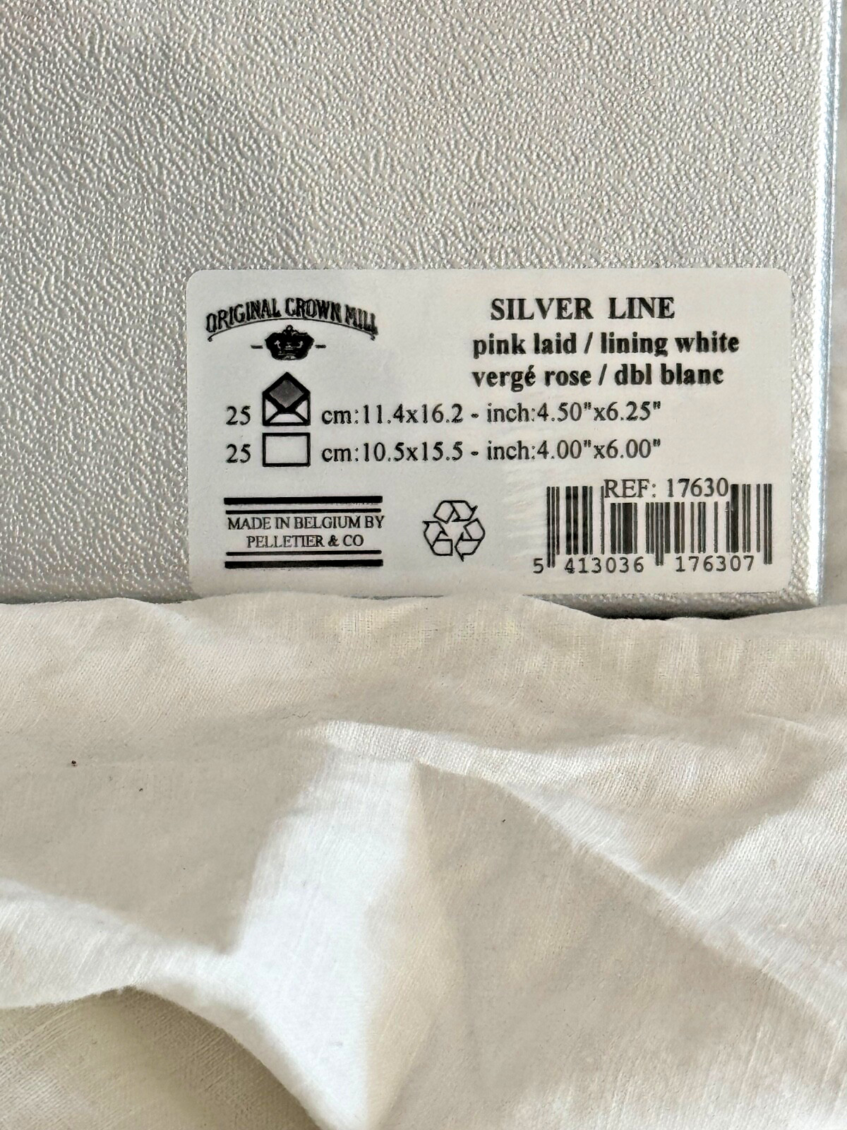 Original Crown Mill Silver Line Pink White 25 Note Cards Envelopes 4.5×6.25 NEW