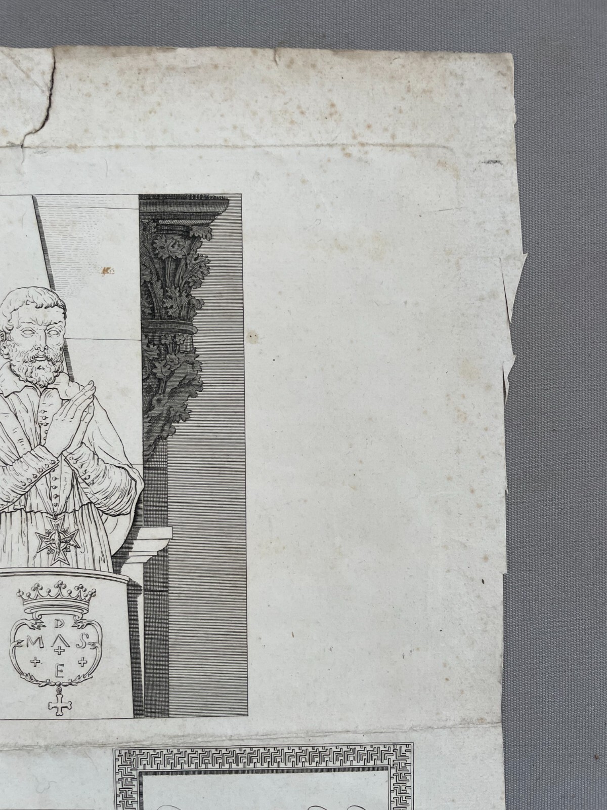 Antique Engraving, Tomb of Jacques Amyot in Auxerre Cathedral
