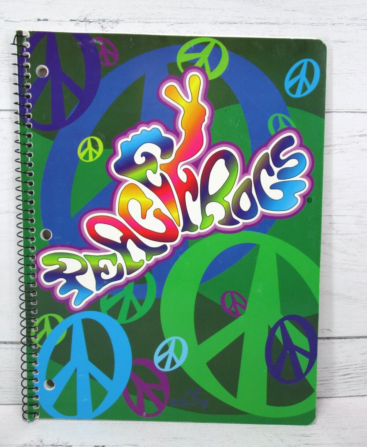 Vintage 80s Peace Frogs Sign Spiral Notebook Theme Book Green Colorful Made USA