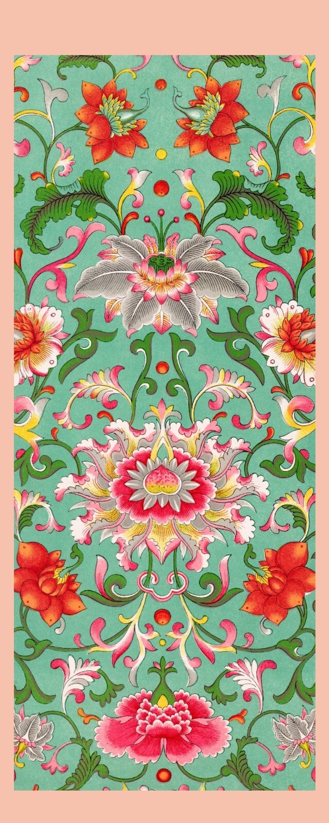 Chinese Floral Design Pale Green & Pink – Laminated Photo Bookmark – 2.5 x 6 in