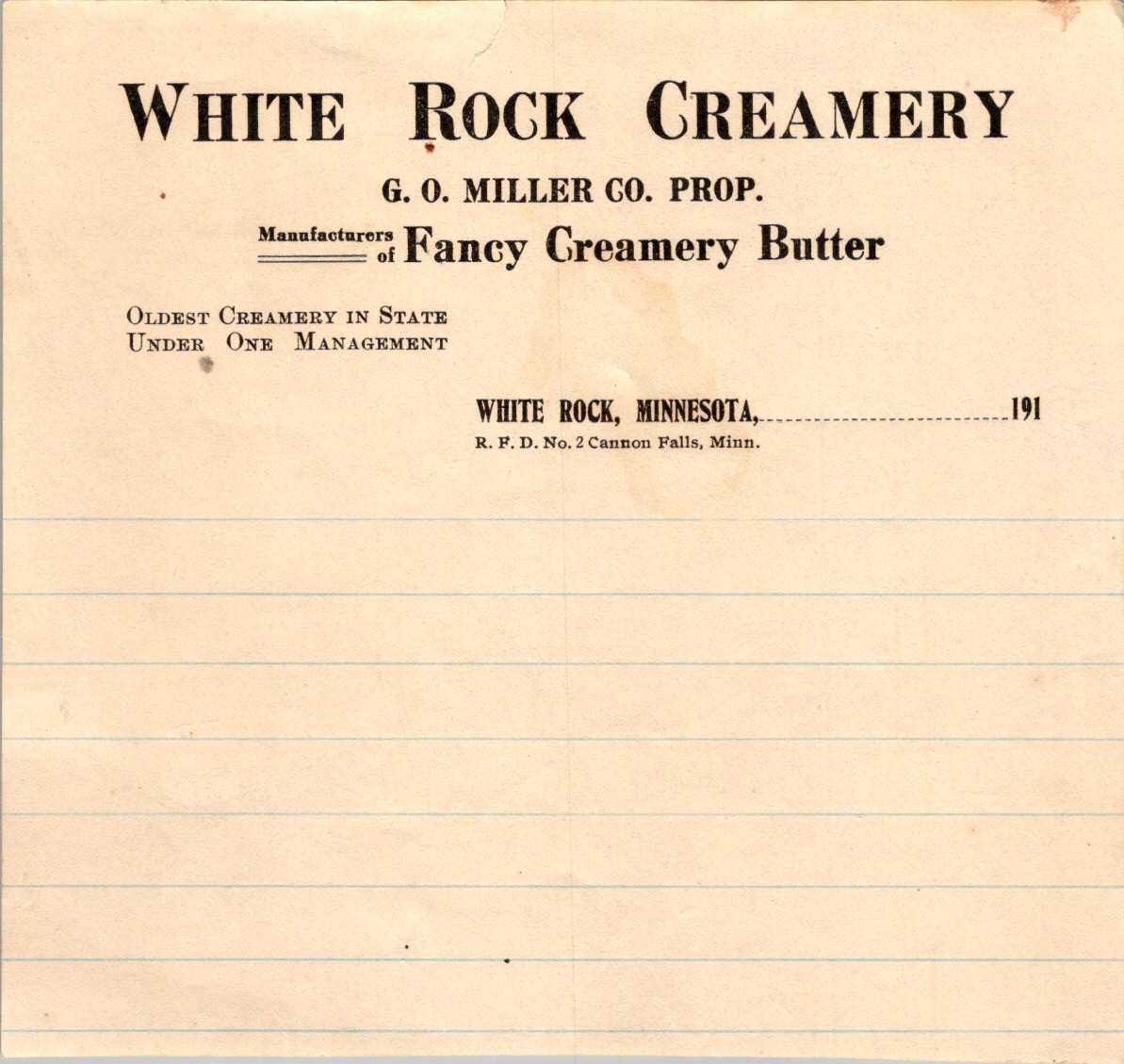 1890s White Rock Creamery Letterhead Billhead – Minnesota Dairy