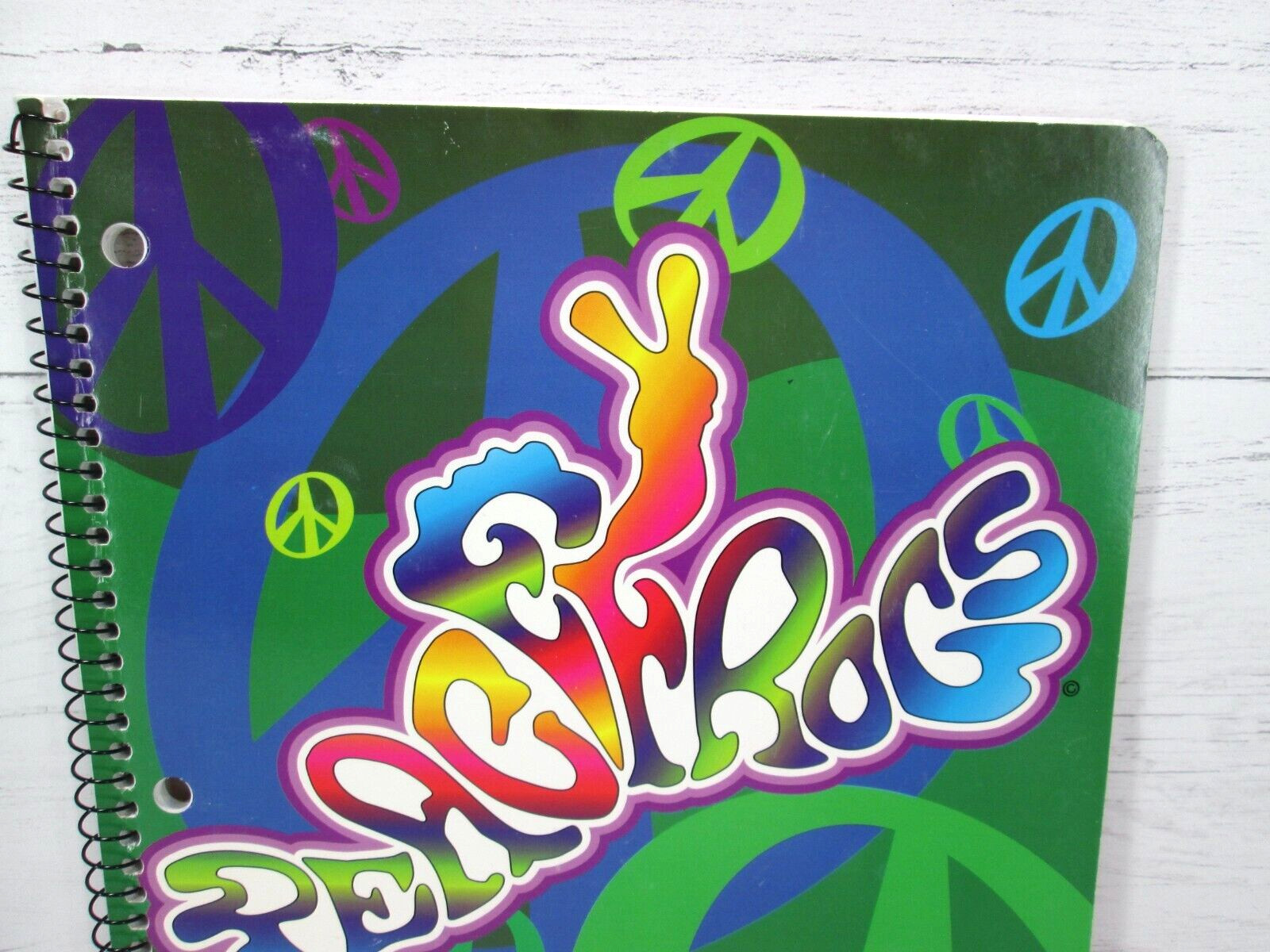Vintage 80s Peace Frogs Sign Spiral Notebook Theme Book Green Colorful Made USA