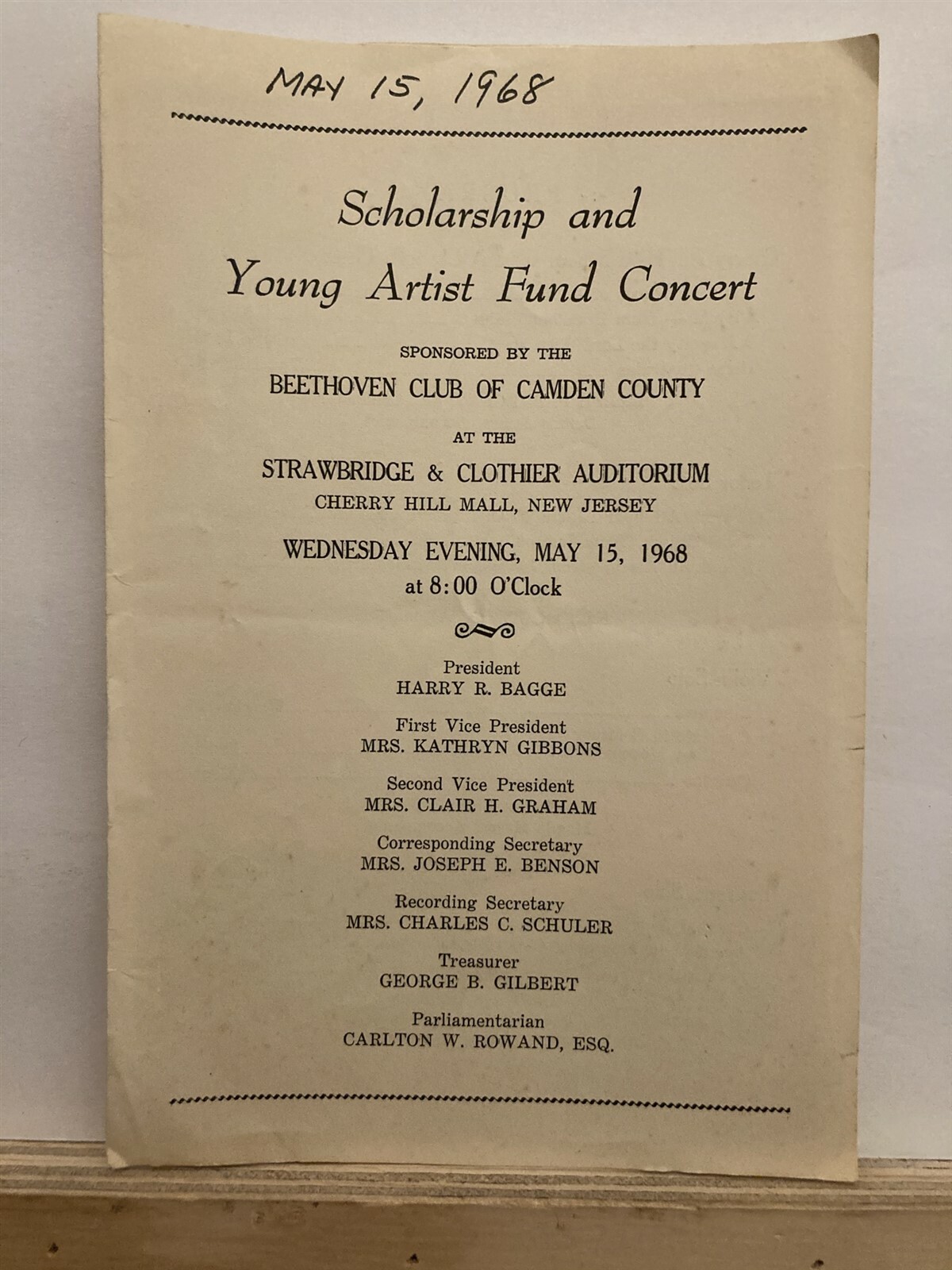 1968 Beethoven Club of Camden Cherry Hill Mall Concert Program New Jersey NJ Vtg