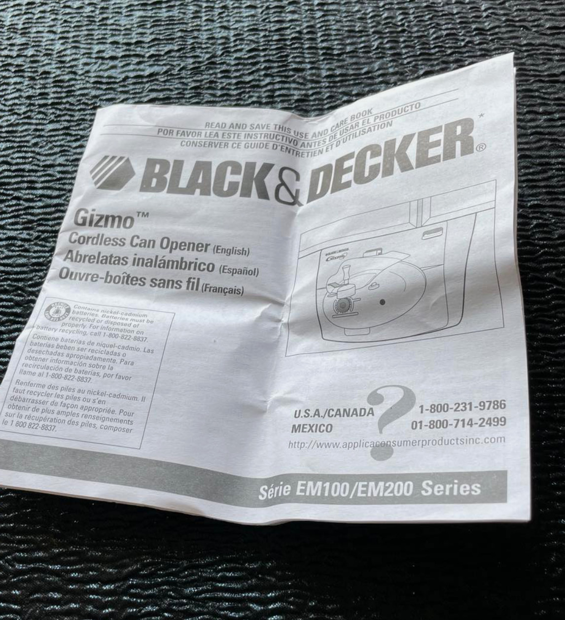 Use Care Manual ONLY Black Decker Gizmo Cordless Can Opener EM100 EM200