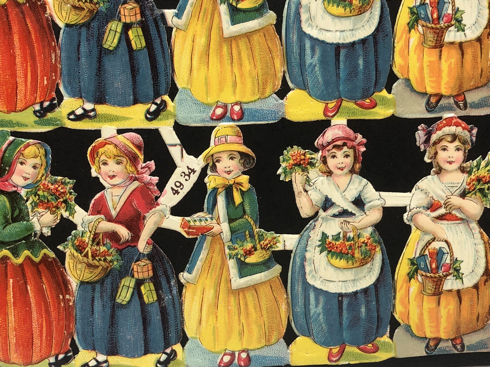 Band Boys & Girls in Dresses Die Cut Scraps Glued on Paper Double Sided L12
