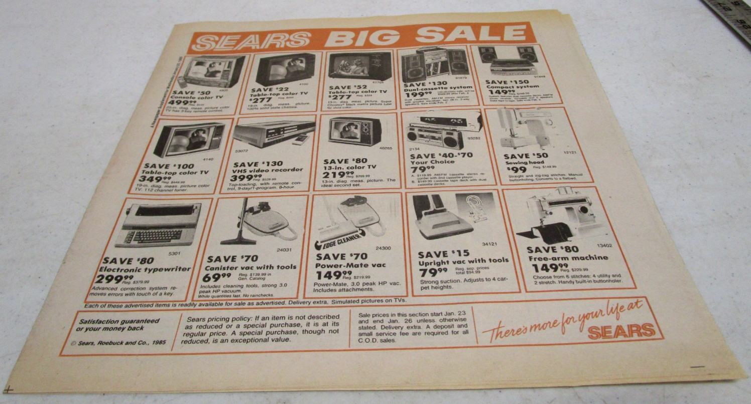 1985 VINTAGE 1980’s SEARS STORE ADVERTISING SALES NEWSPAPER CATALOG