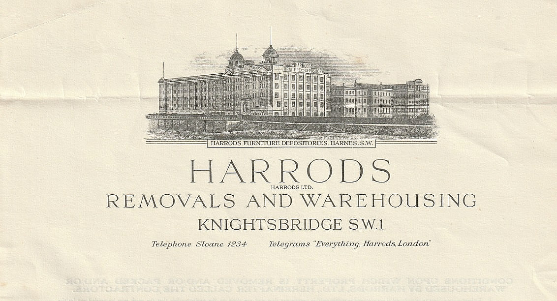 HARRODS ORIGINAL LETTERHEAD. INVENTORY OF GOODS WAREHOUSED. 1947. GRAND PIANO