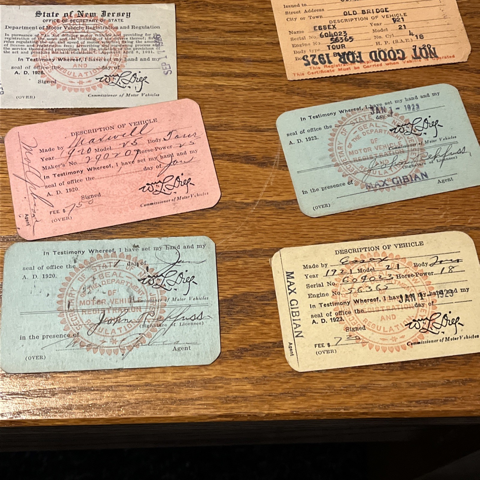 1926 New Jersey Auto Driver’s License – mix of 1920s vehicle registration