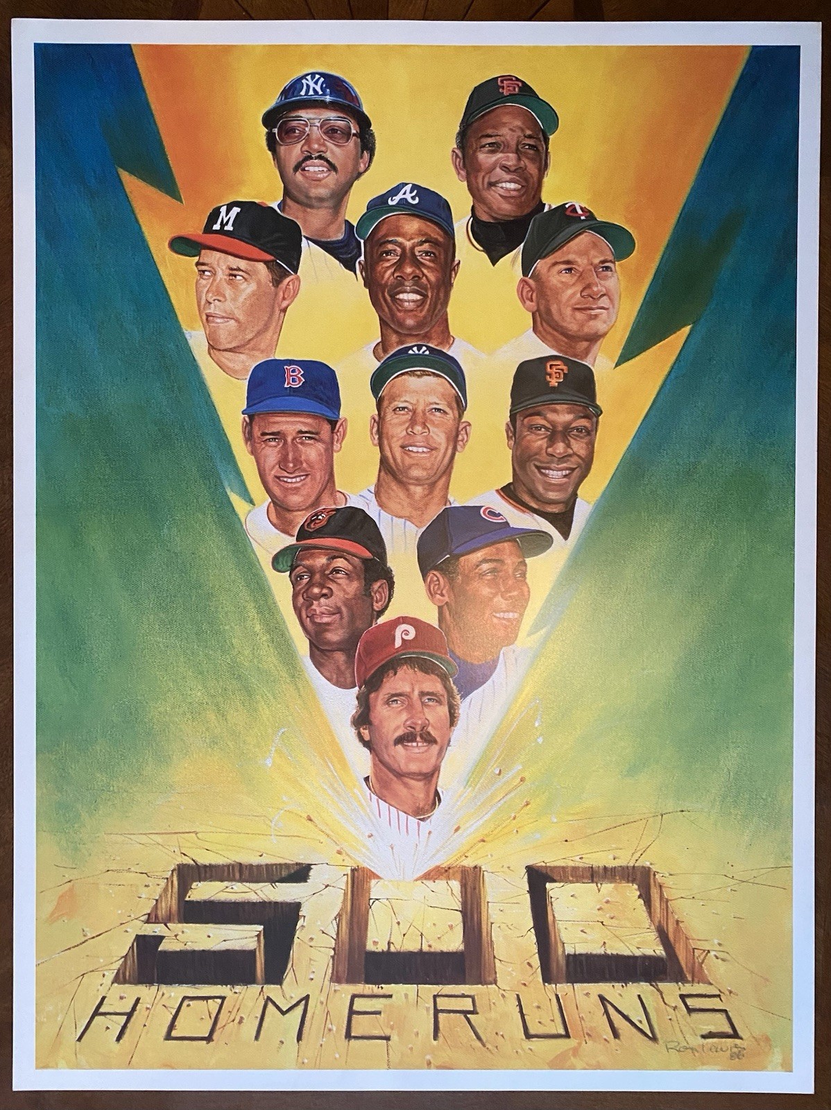 500 HOME RUN LIGHTNING BOLT Litho 18×24 Ron Lewis Artist NM Sharp Colors Edges