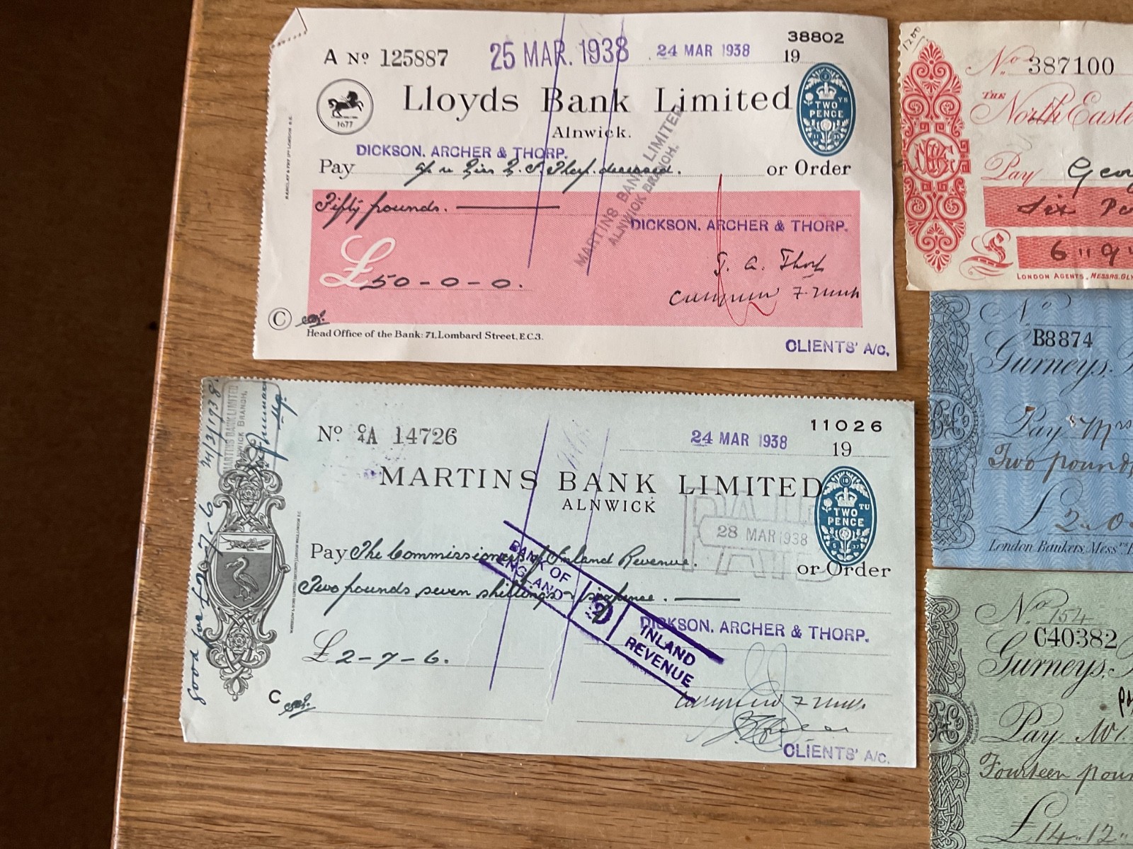 British vintage used cheques 6 items B5349