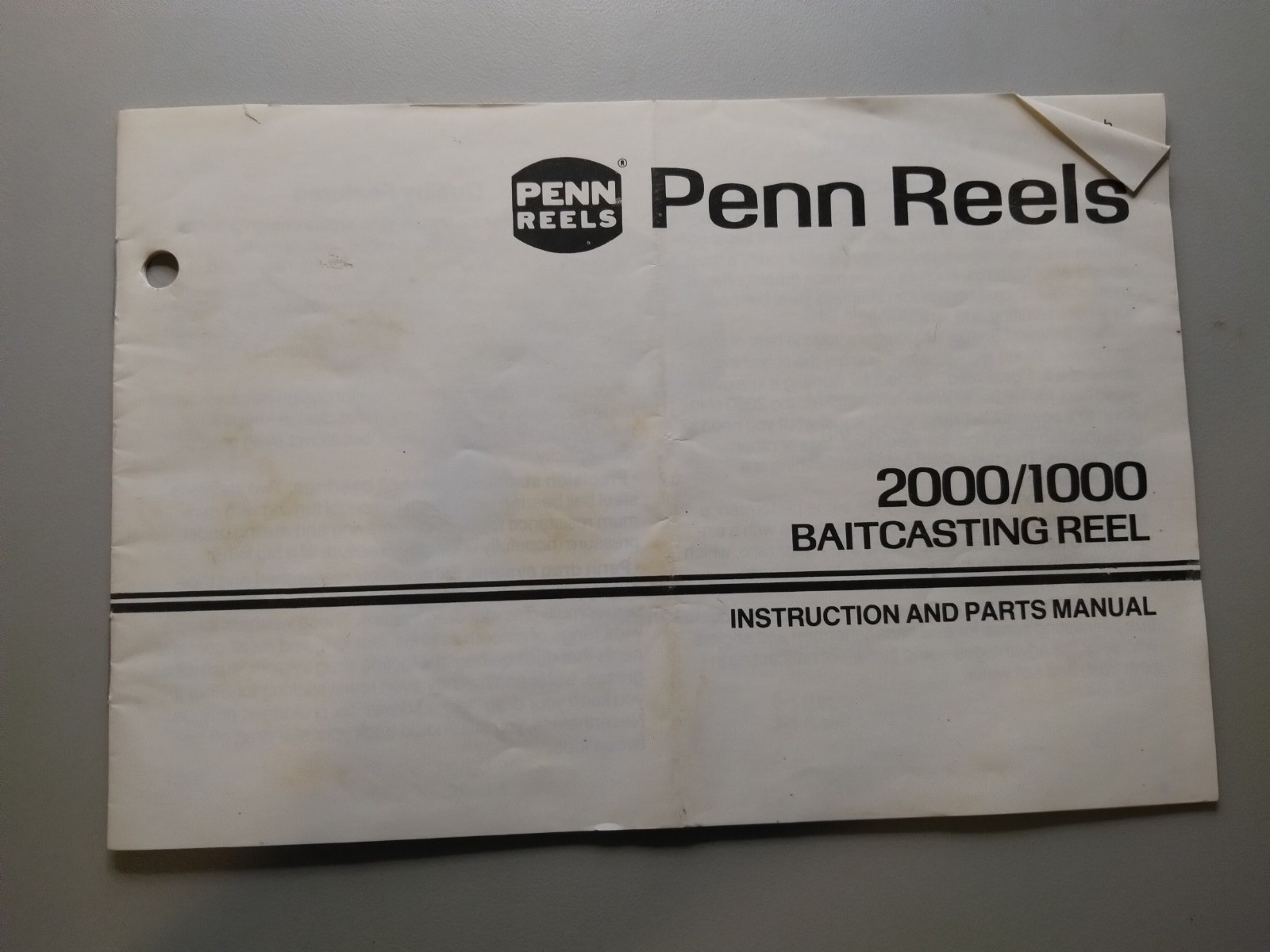 PENN REELS 2000 1000 Baitcasting Reel instruction & parts manual