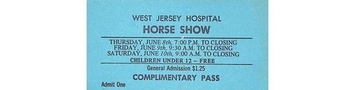 West Jersey Hospital Horse Show Complimentary Pass 1978 Ticket Camden NJ Event