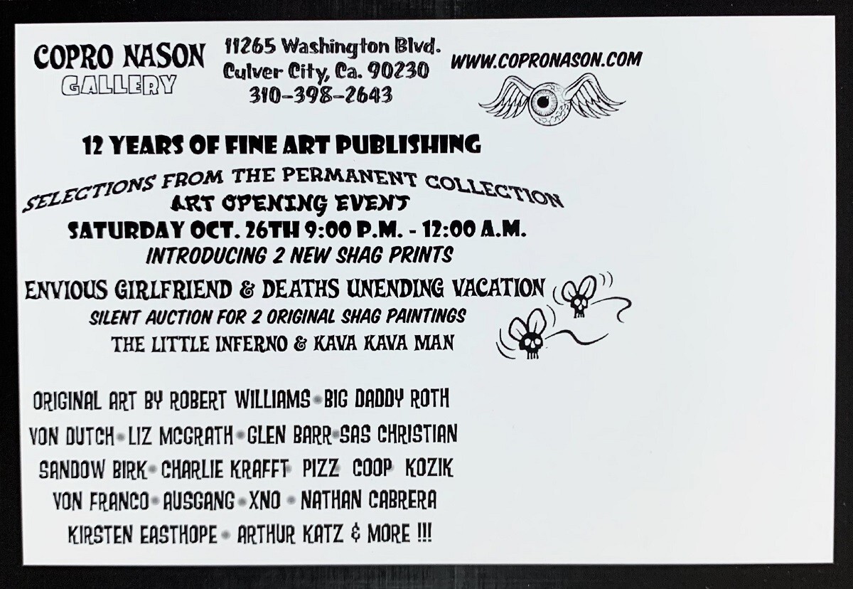 Shag The Little Inferno EVENT POSTCARD Copro Nason Gallery 2002 Print Exhibition