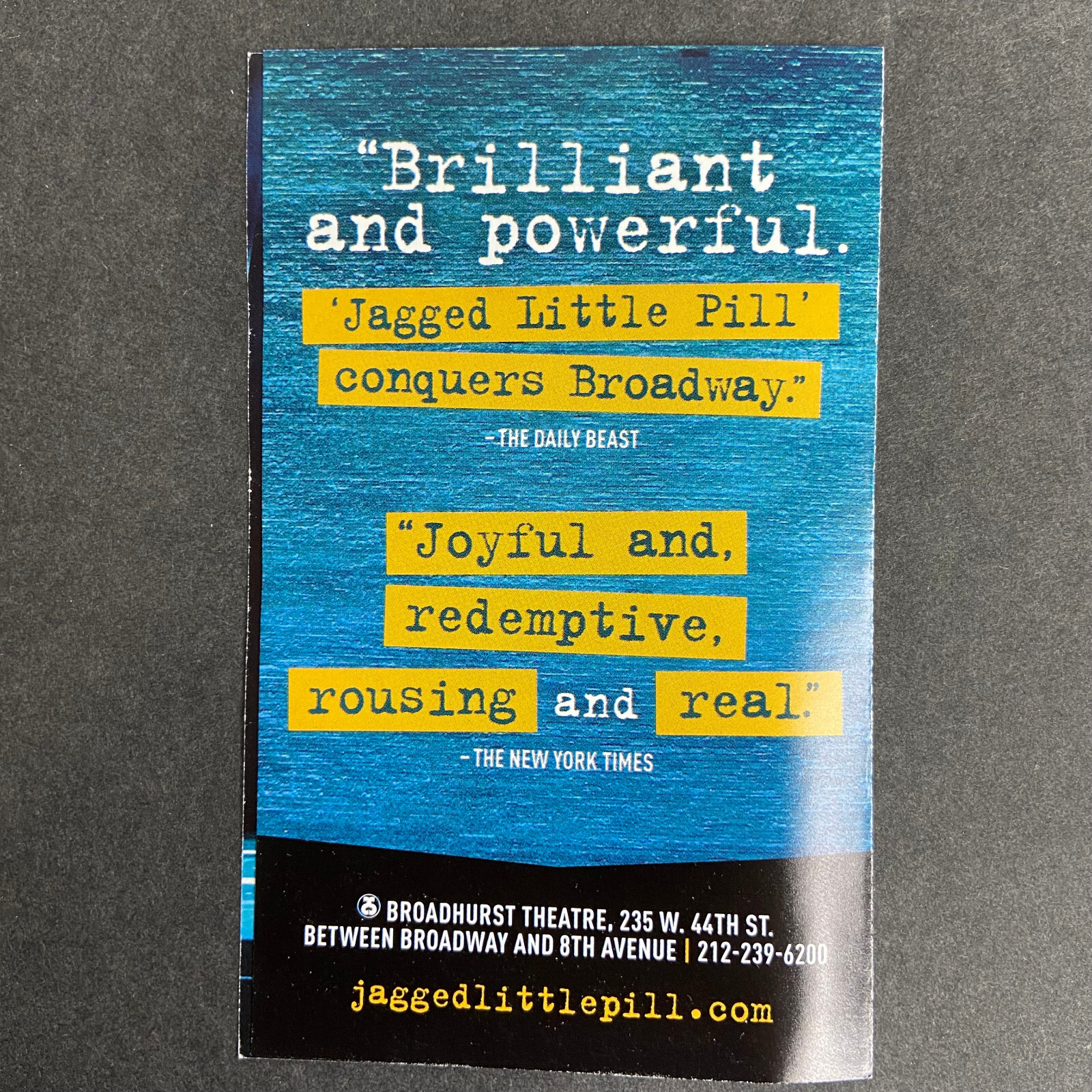 Jagged Little Pill Musical Promo Ad Flyer Handbill Pocket New York City Broadway