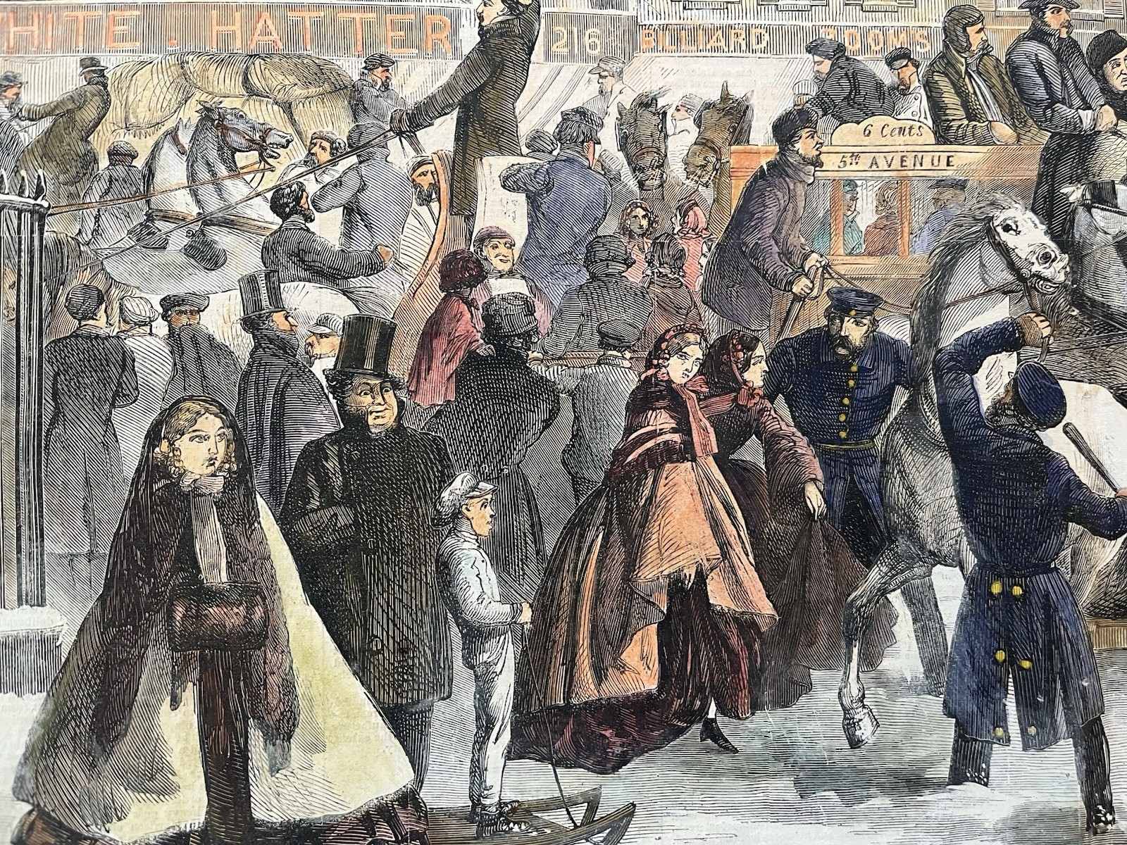 1860 VIEW OF BROADWAY, NEW YORK HARPER’S WEEKLY HAND COLORED