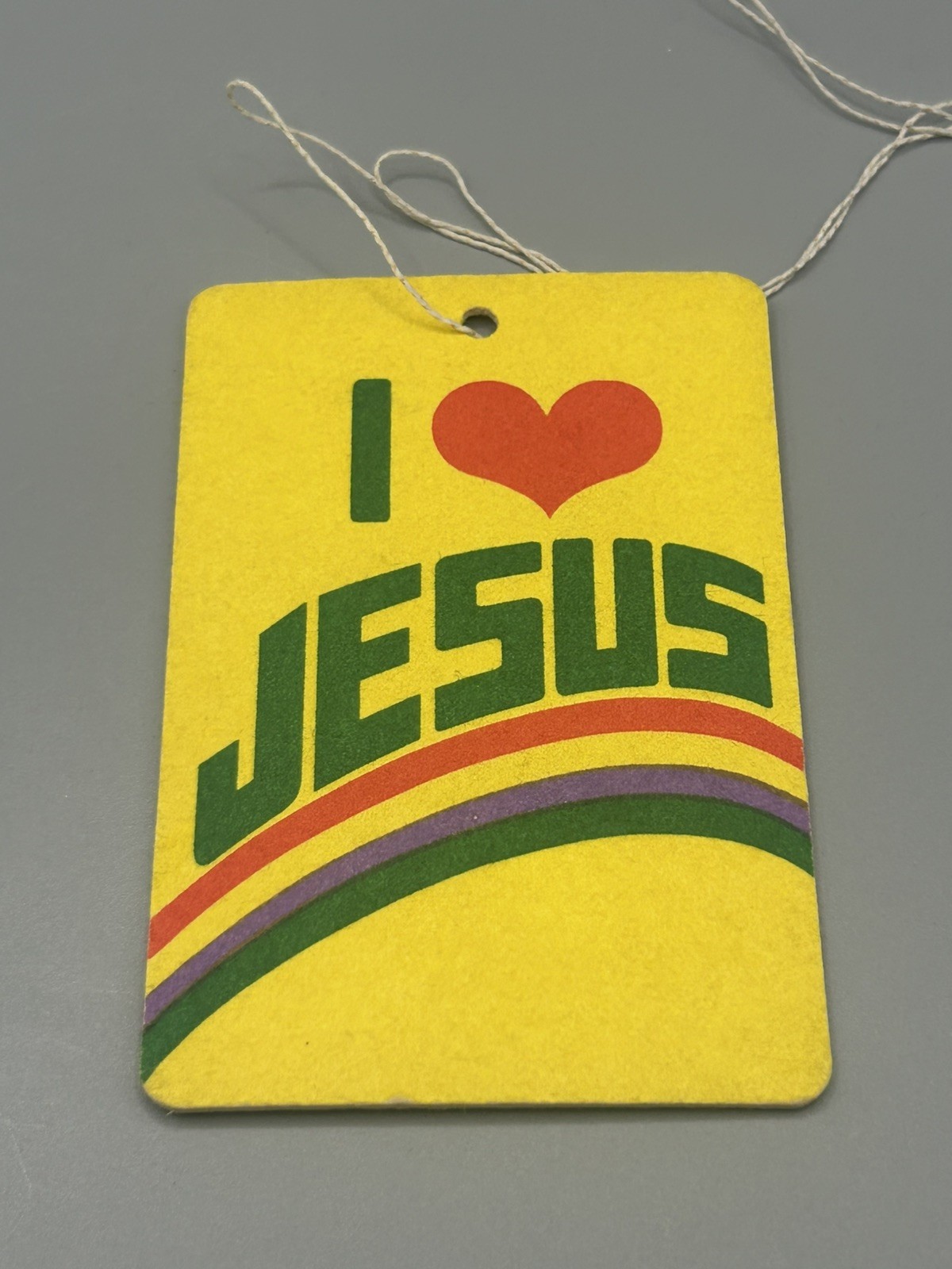 Vintage “I LOVE JESUS” Air Freshener Rainbow I Heart Jesus Yellow Nostalgia