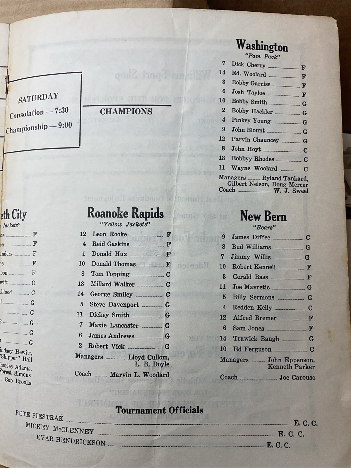 28 Feb -1 Mar 1952 Basketball Tournament East Carolina College Greenville Nc B65