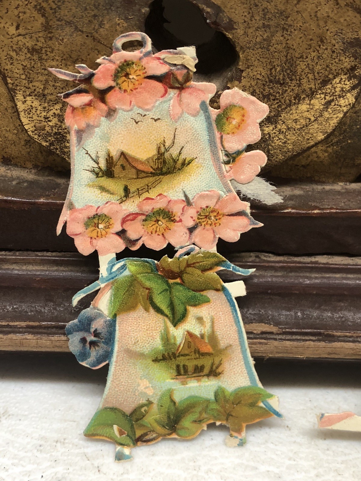 Victorian Die Cut Bell and Flower Scraps by Raphael Tuck & Sons L1