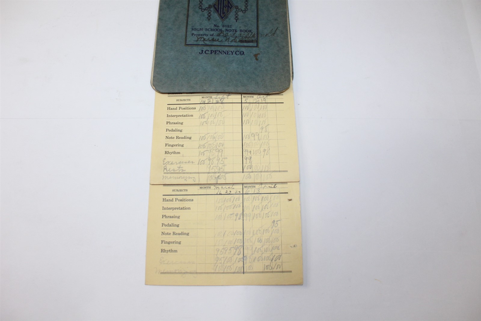 Vintage Collectible High School Notebook Piano Notes with Report Cards