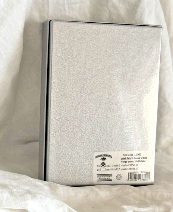 Original Crown Mill Silver Line Pink White 25 Note Cards Envelopes 4.5×6.25 NEW