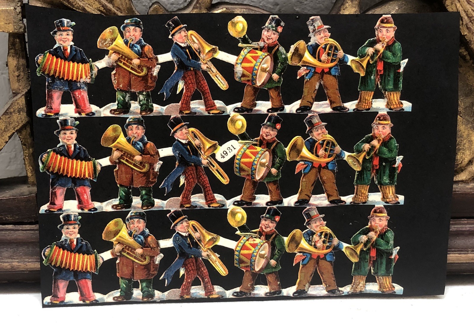 Band Boys & Girls in Dresses Die Cut Scraps Glued on Paper Double Sided L12