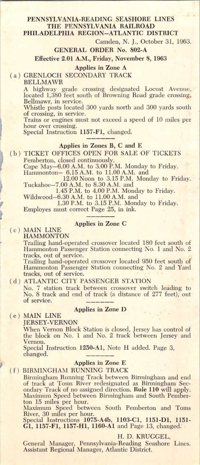 Pennsylvania-Reading Seashore Lines General Order c1950s Railroad