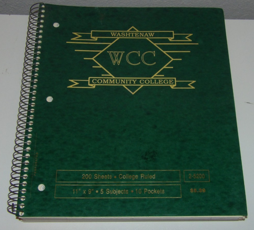 VTG Washtenaw Community College Notebook 200 Sheets 5 Subject 10 Pocket 11″x9″