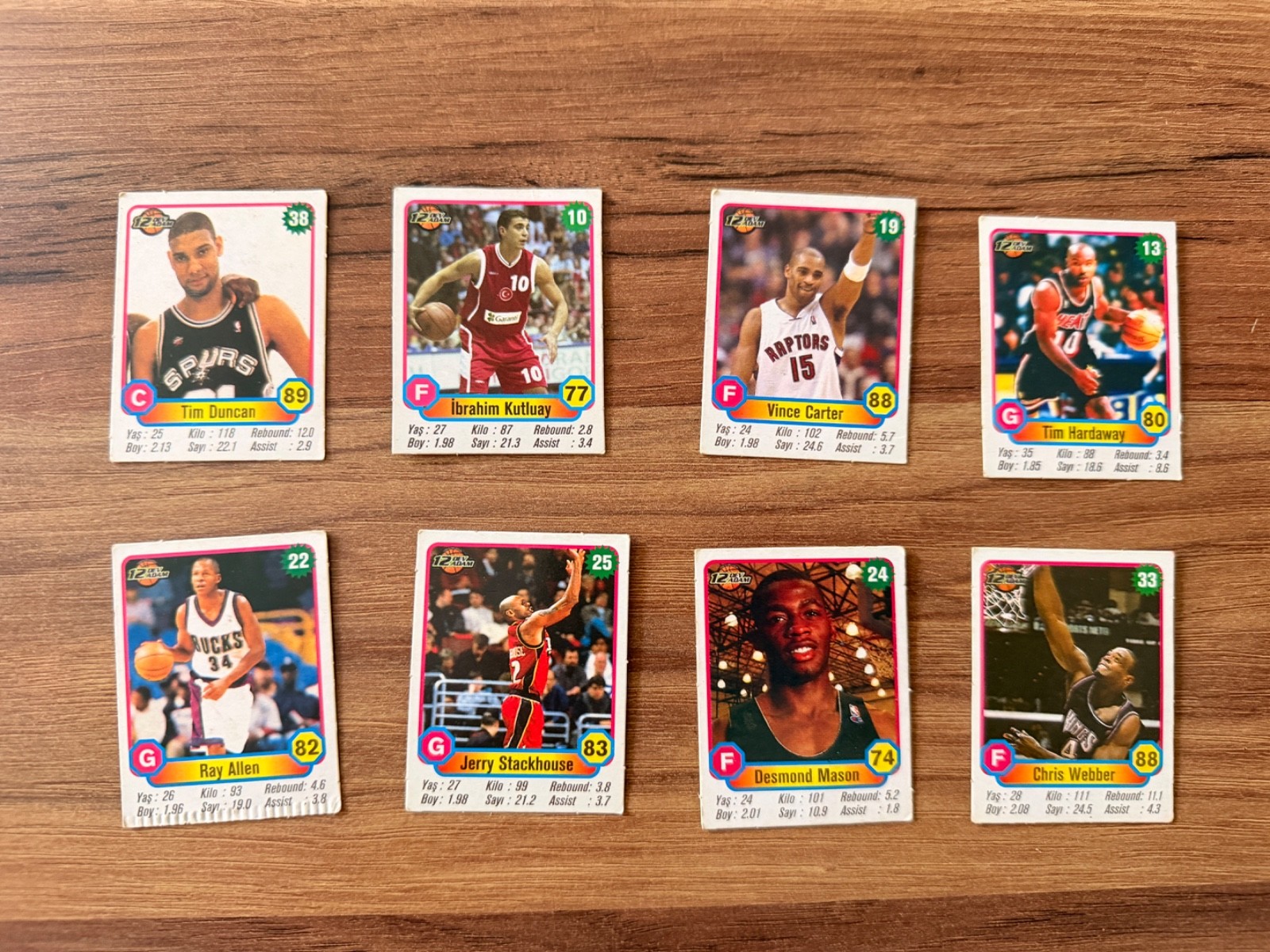 12 Dev Adam NBA Card Lot Tim Duncan Vince Carter Ray Allen Chris Webber Turkey