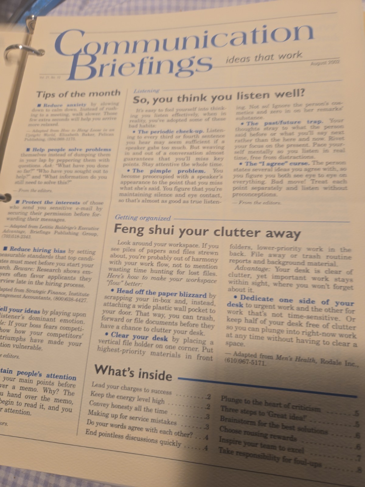 Communication Briefings 2002-2003 Business Management Newsletter Binder Lot