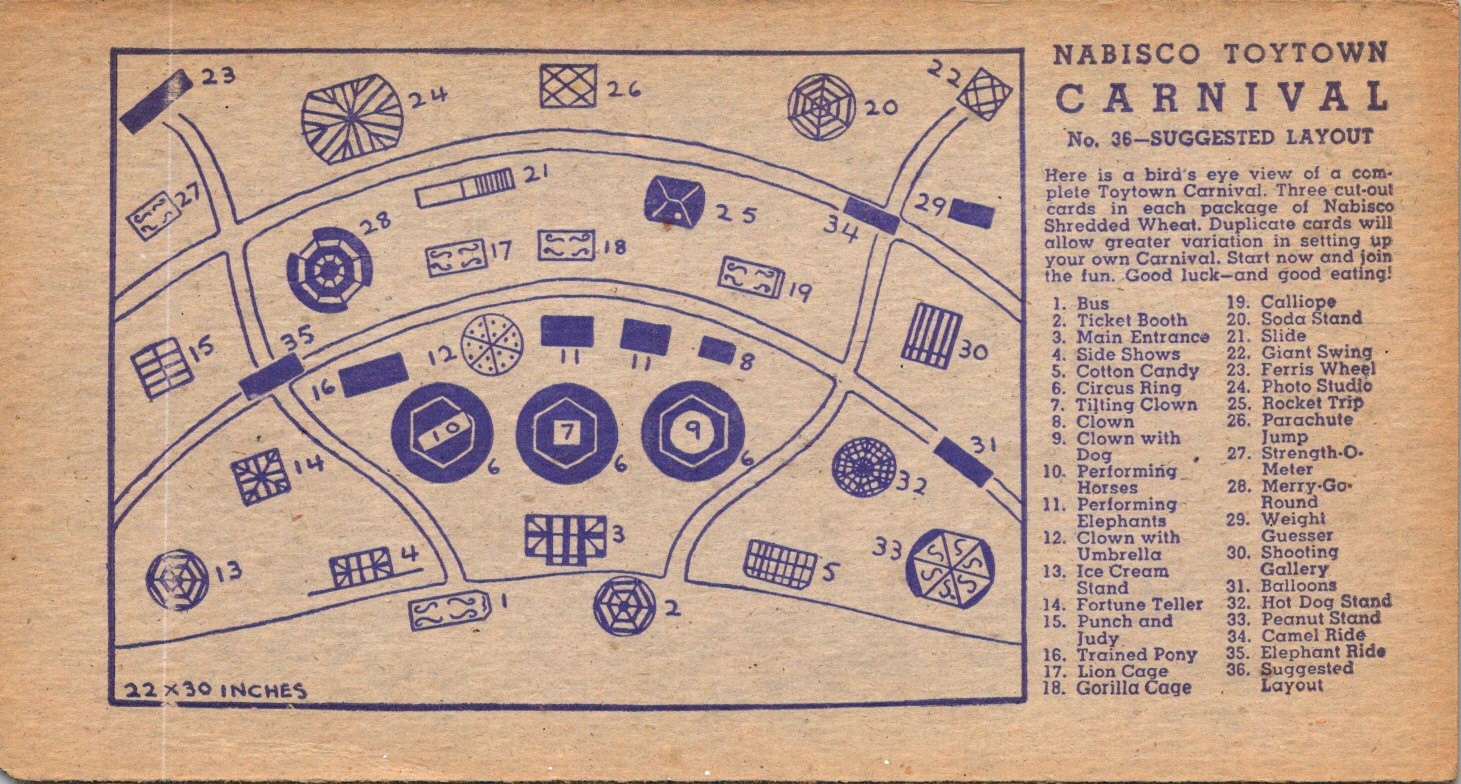 Nabisco Toytown Carnival Insert 1950s Paper Guide Children’s Activities