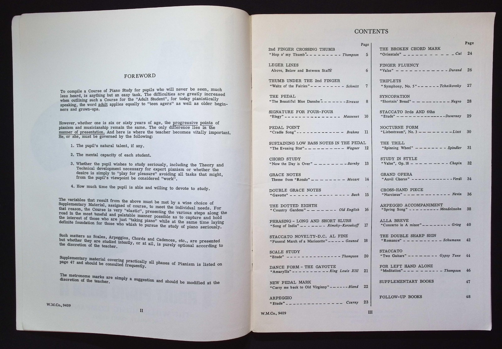 Adult Piano Book II by John Thompson, 1973 The Willis Music Co., W.M.Co. 9409