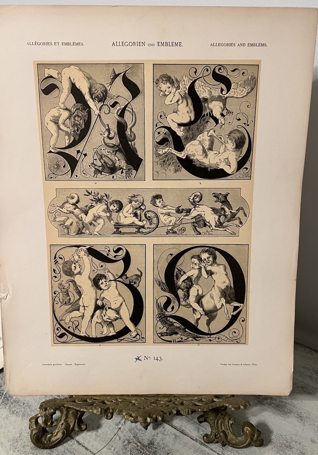 1882 Allegorien Und Embleme Art Print Vienna Cherubs Mythical Figures Plate #143