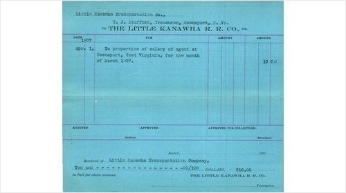 1907 Little Kanawha RR Voucher Owensport WV Railroadiana Early Twentieth Century