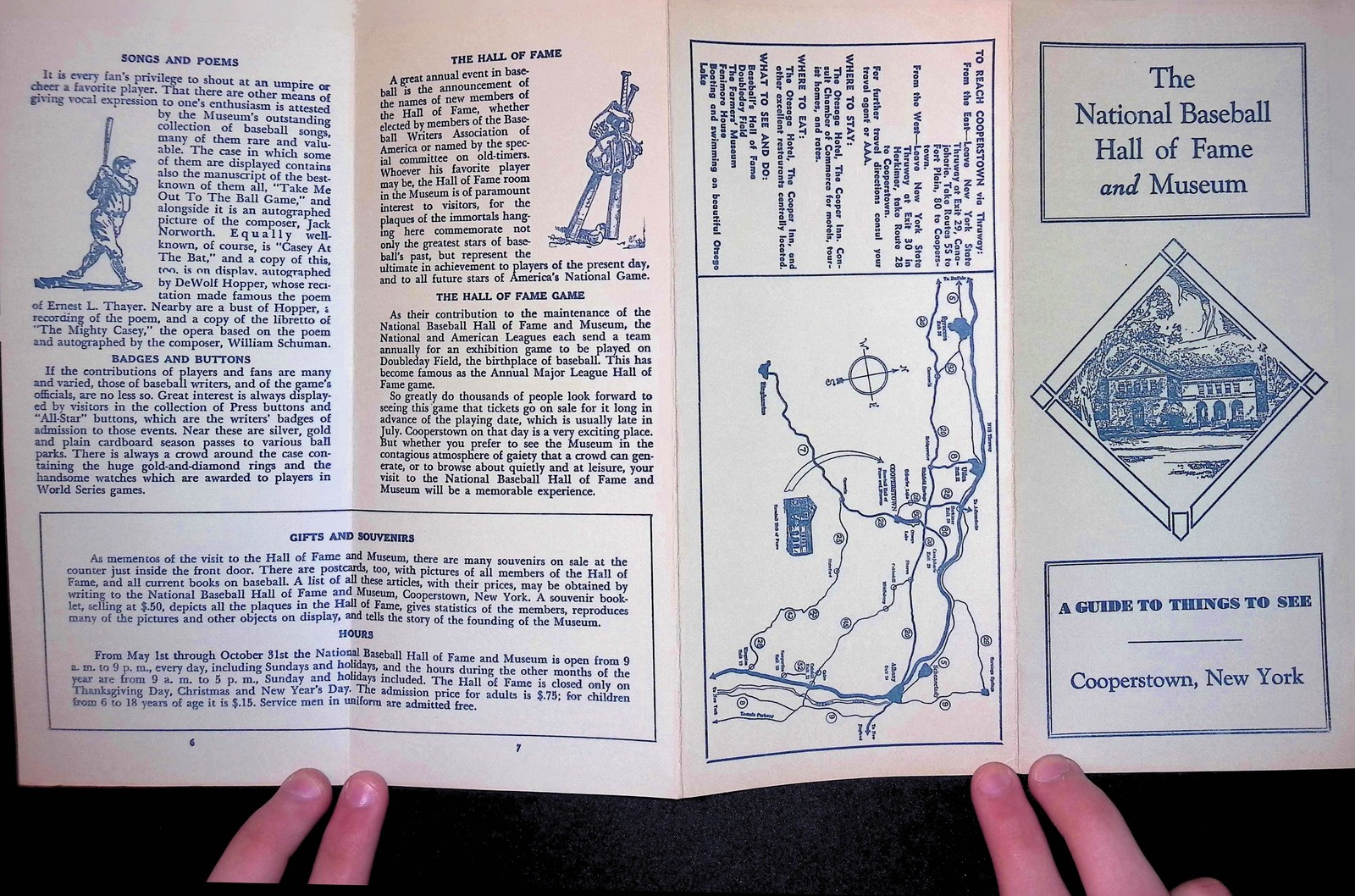 National Baseball HOF Brochure c1950s Cooperstown NY Guide Illustration