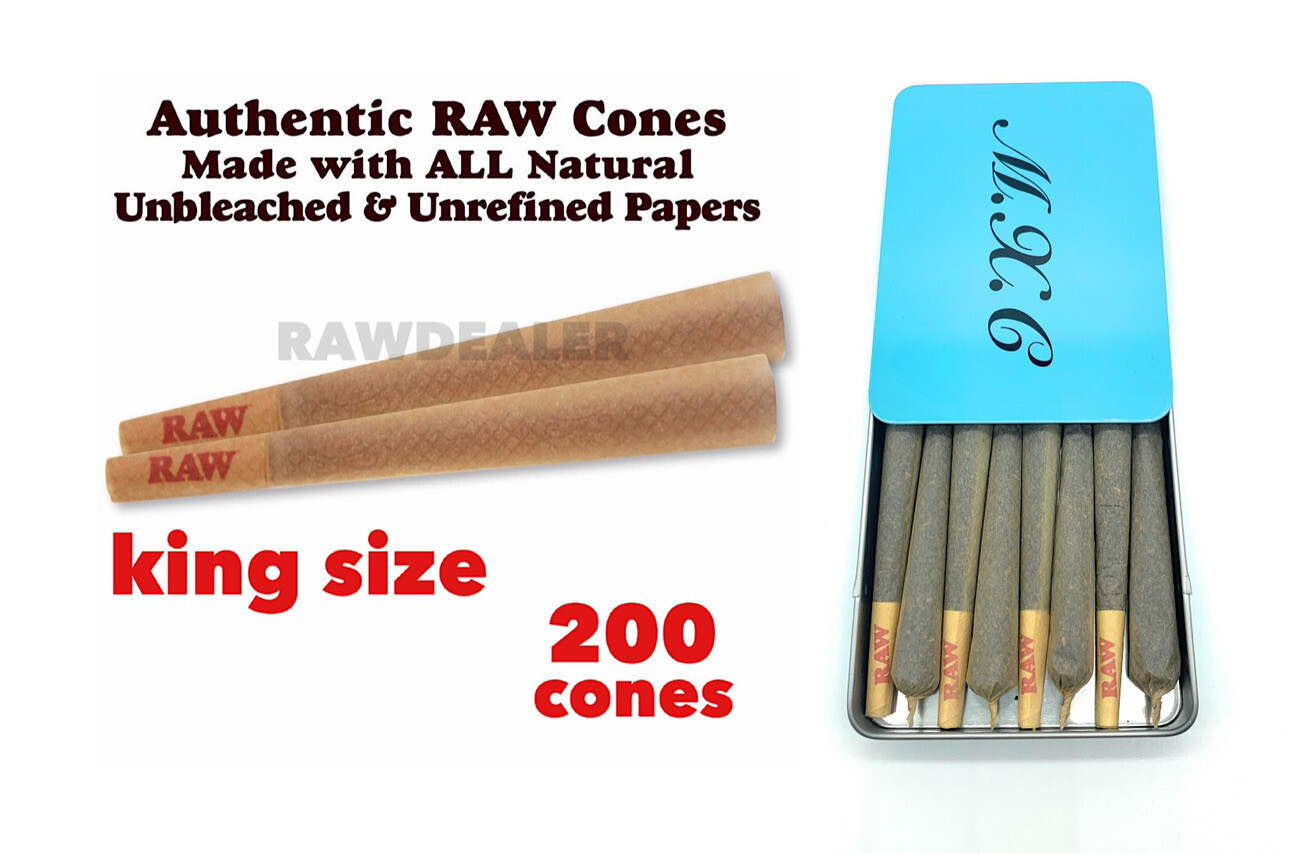 RAW Classic king Size Cone(200 Pack)+steel slide lock cone case holder