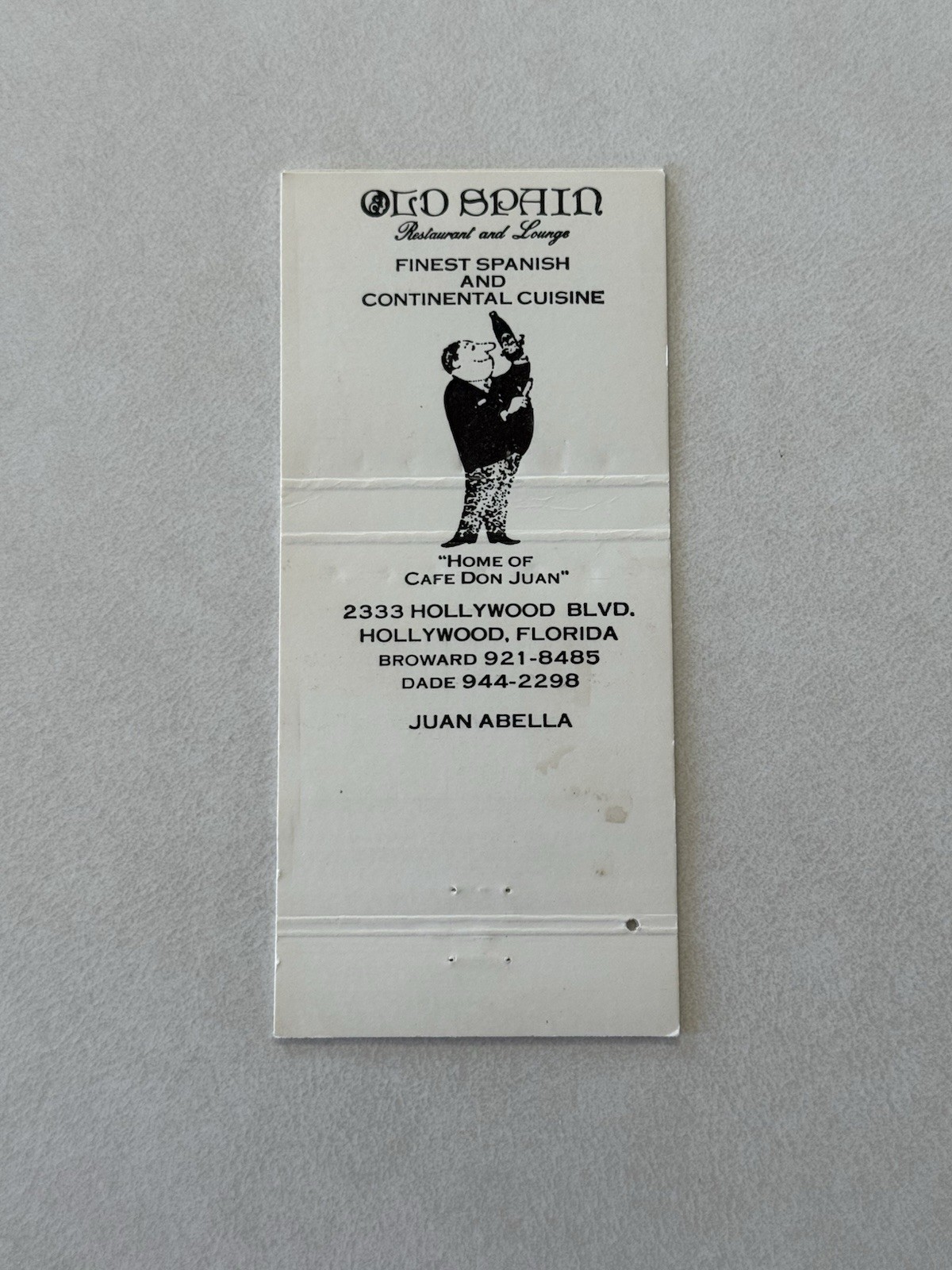 Old Spain Restaurant Hollywood Florida Vintage Matchbook Cover V2