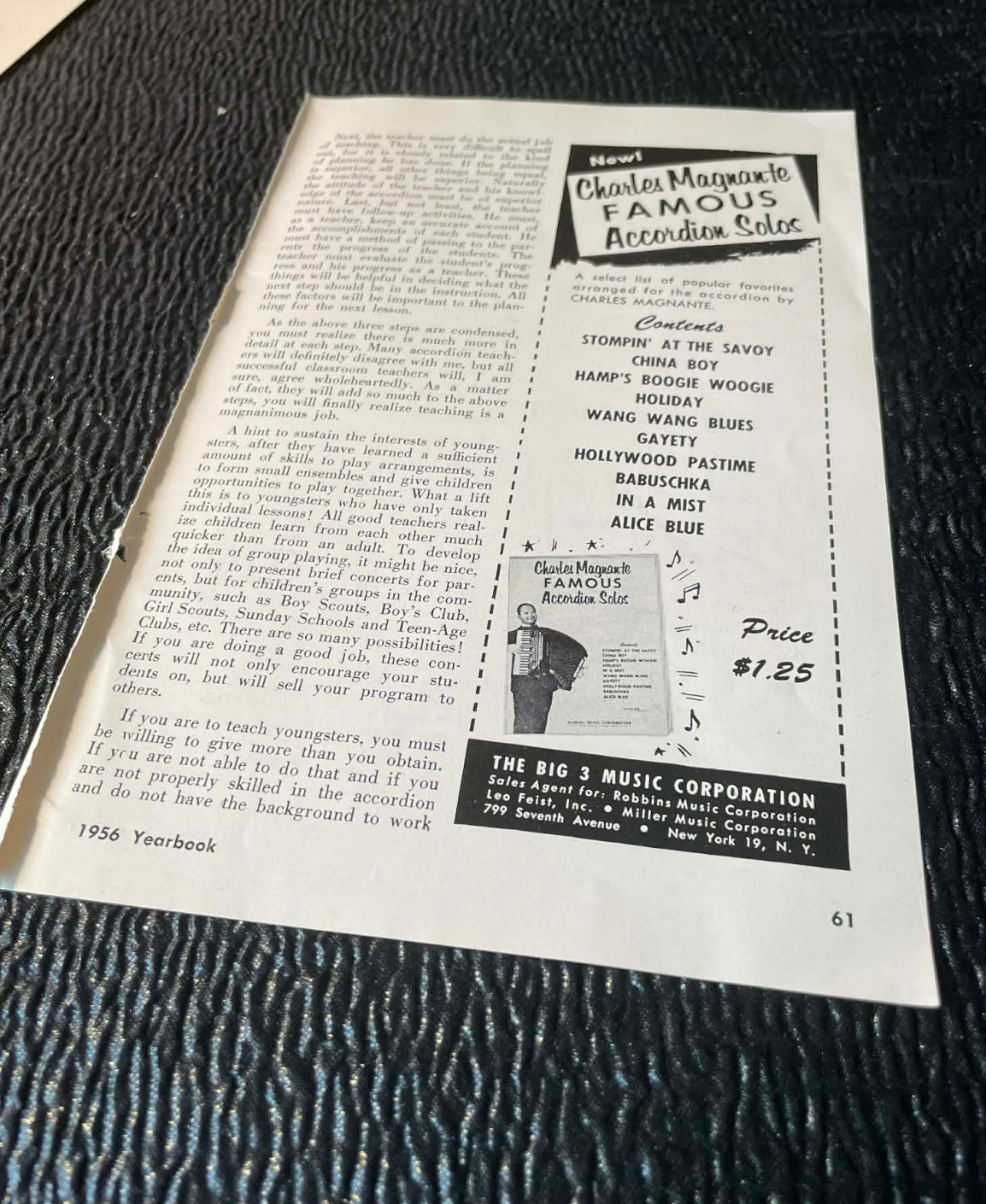 Charles Magnante Famous Accordion Solos Marco D’oro Ads 1956 Accordion World