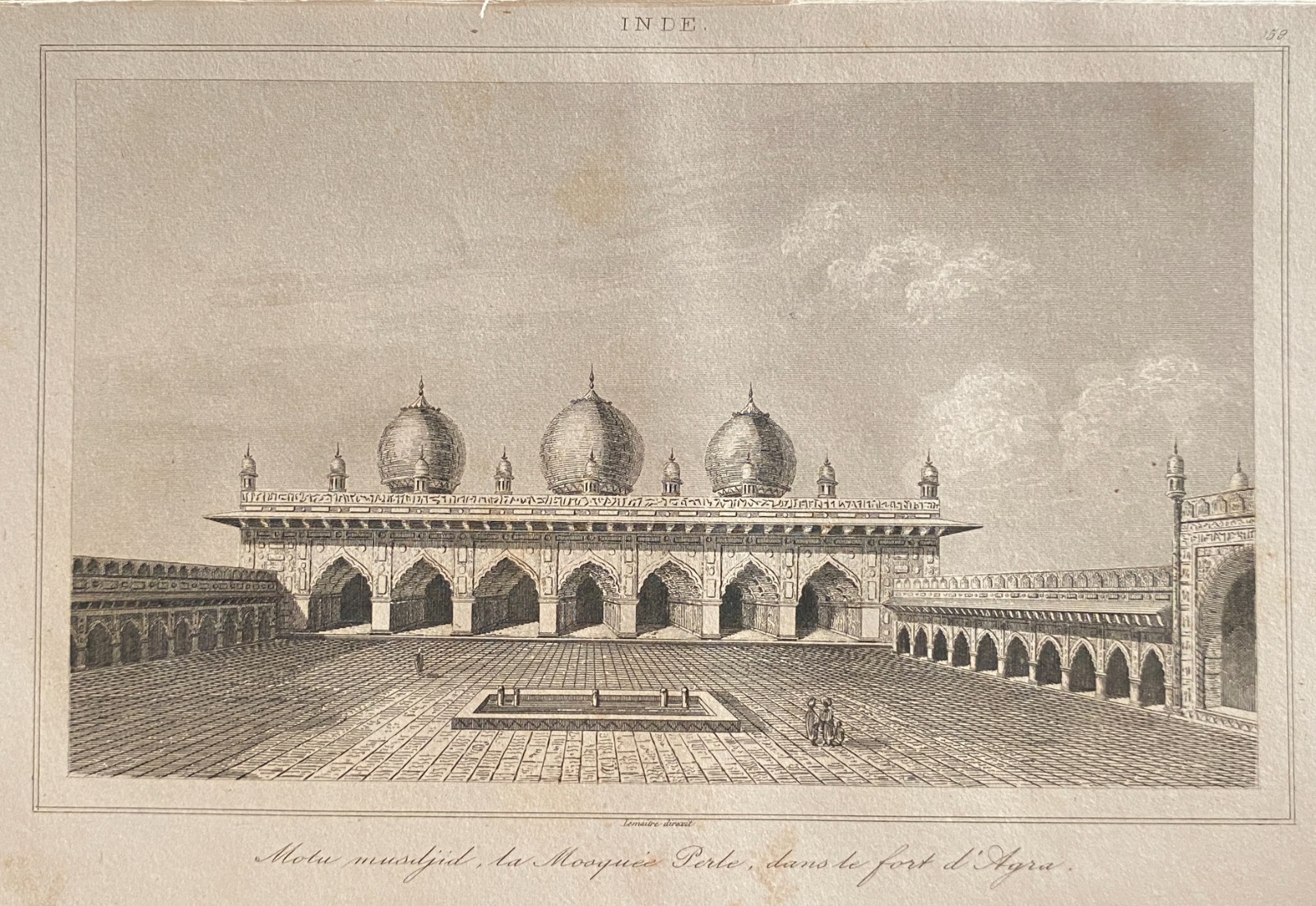 Engraving India 1843 “The Pearl Mosque In The Fort Of Agra”