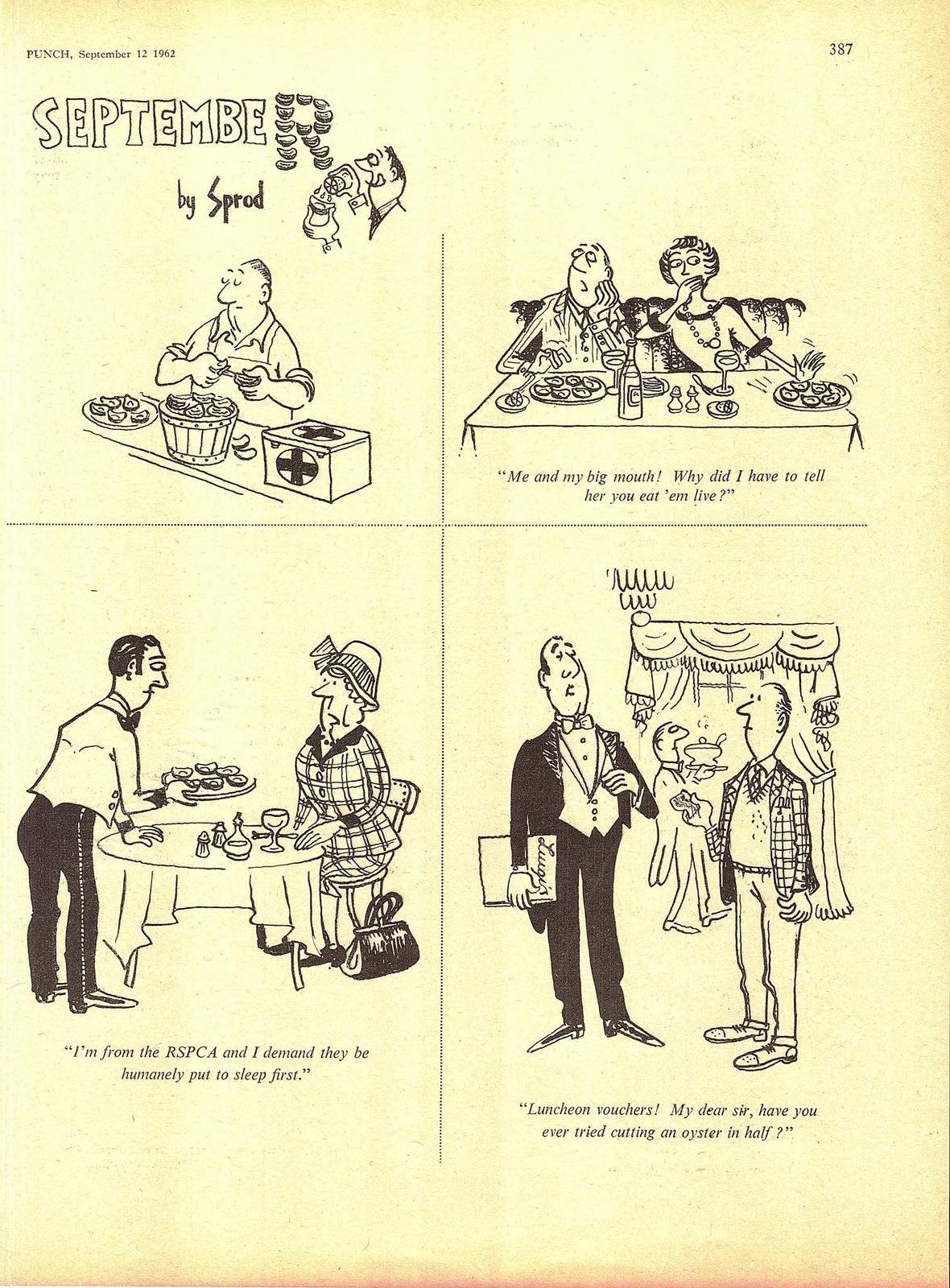 Original 1962 Punch Cartoon Page ‘September by Sprod’ Vintage Print Ephemera